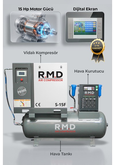R.m.d Kompresör 15 Hp 500 Lt Depo Üstü Vidalı Hava Kompresör Seti
