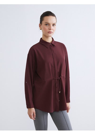Lcwaıkıkı Classic Bordo Beli Bağlamalı Kadın Gömlek Tunik