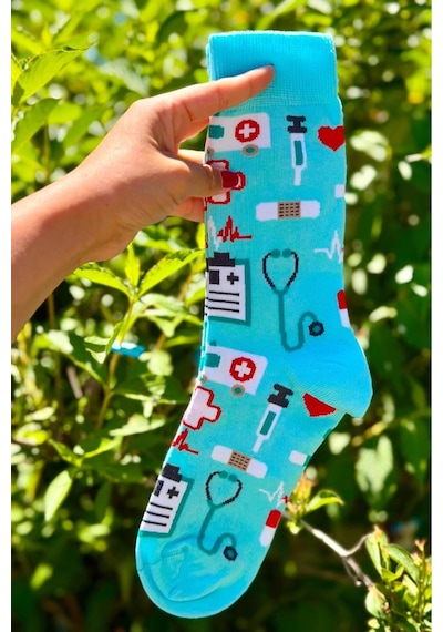 Lousocks Unisex Doktor Hemşire Ambulans Desenli Mavi Soket Çorap