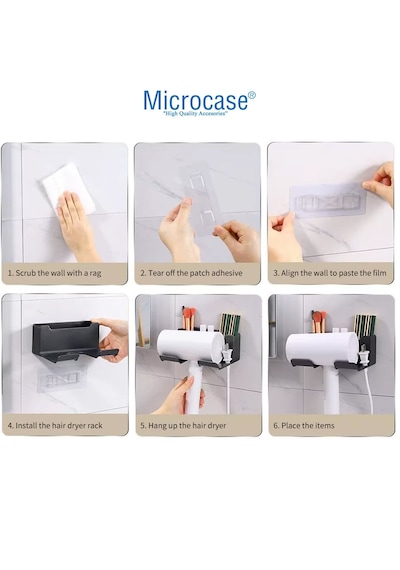 Microcase Dayanıklı Abs Plastik Saç Kurutma Makinası Ve Banyo Malzemeleri İçin Düzenleyici Askılık Stand - Al5054 Siyah