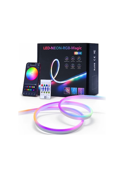 Sese Duyarlı Animasyonlu Rgb Kumandalı 5 Metre Neon Şerit Hortum Led Usb Ve App Uyumlu RGB