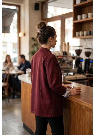 Armonika Kadın Bordo Kruvaze Yaka Kolu Katlama Detaylı Oversize Vatkalı Blazer Ceket Arm-25k001015