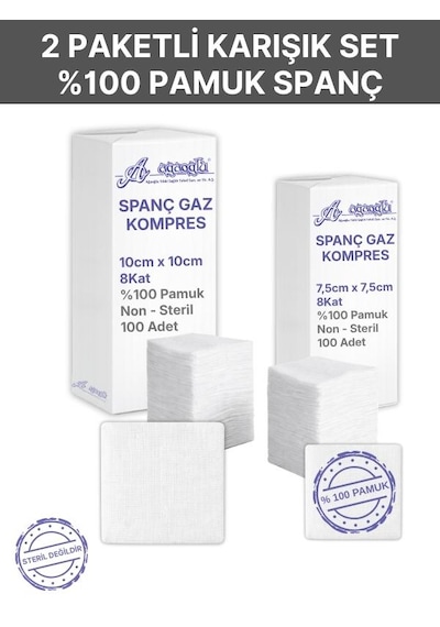 Spanç Gazlı Bez Kombo 1 Paket 8 Katlı 200 Adet - Yüksek Emici, Yapışmayan, Nefes Alabilir %100 Pamuk Yara Pansuman Pedi