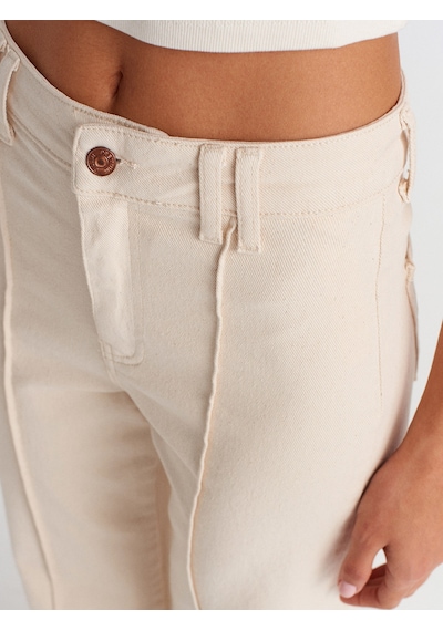 Dilvin 72016 Nervür Dikişli Pamuklu Denim Pantolon-ekru Ekru