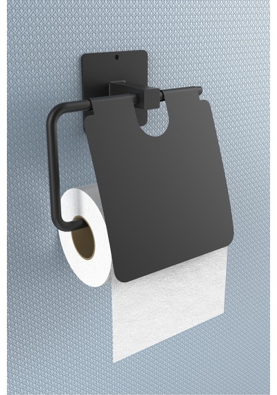 Karteya Yapışkanlı Kapaklı Siyah Tuvalet Kağıdı Tutacağı/tuvalet Wc Kağıtlık Siyah
