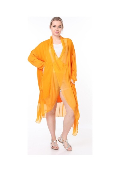 Bohem Stil Italyan Ipek Detaylı Oversize Kaftan & Bluz-8711 Oranj