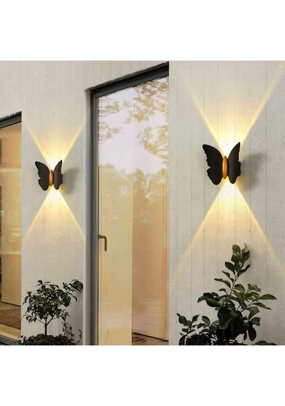 2 Adet Elektrikle Çalışır, 6 Watt Amber Işık Ledli Kelebek Duvar Aplik İç Ve Dış Mekan Ip65 Aplik Amber
