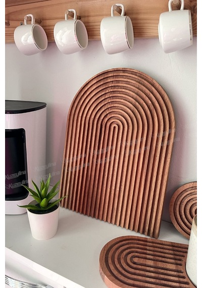 Gökkuşağı Desenli Dalgalı Ahşap Sunum Tabağı Büyük Boy 33x24 Cm Doğal Kayın Ağacı - Kl-ag52t52a Ahşap