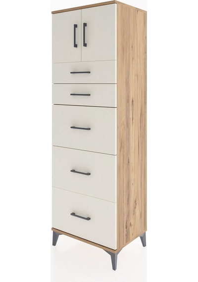 Hyperion Dolap Tek Raflı 5 Çekmeceli 2 Kapaklı 60x44x182 Çam-... Çam
