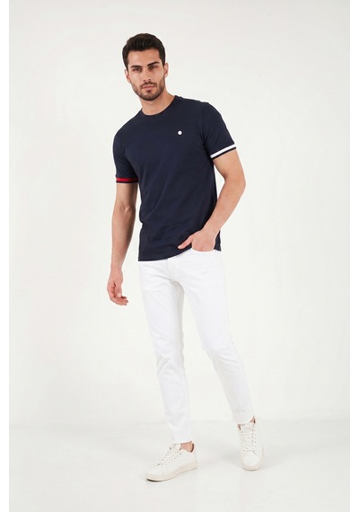 Buratti Bisiklet Yaka Kolları Renkli Şerit Detaylı T Shirt Erkek T Shirt 5904060 Lacivert