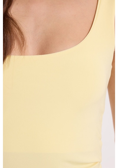 Tudors Kadın Slim Fit Dar Kesim Askılı Kare Yaka Sırtı Açık Sandy Kumaş Çıtçıtlı Sarı Body-51247