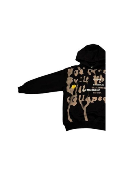 Carinos Erkek Çocuk Oversize Kalıp Kapüşonlu Batik Desenli Sweatsirt-14848 Siyah