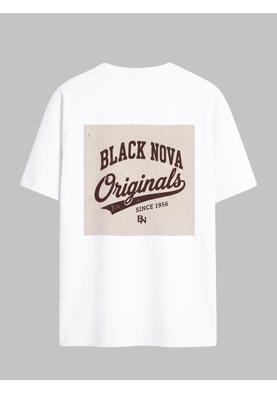 Black Nova Oversize Baskılı Unisex Tişört The Original Beyaz