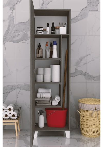 Çok Amaçlı Kapaklı Banyo Dolabı - Yüksek Raflı, Dar Alanlara Uyumlu Depolama Dolabı - Kil Grisi - 54cm Çok Amaçlı Kapaklı Banyo Dolabı - Yüksek Raflı, Dar Alanlara Uyumlu Depolama Dolabı - Kil Grisi - 54cm