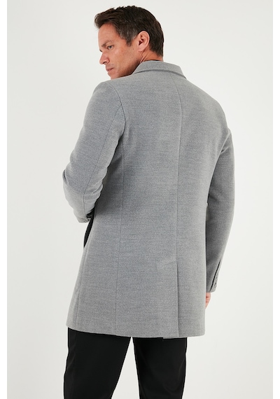 Buratti Slim Fit Tek Yırtmaçlı Düğmeli Mono Yaka Kaşe Erkek Kaban 5840098 Gri