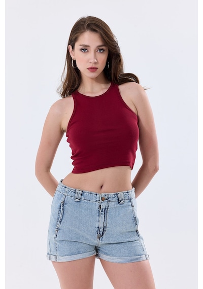 5'li Kadın Pamuklu Likralı Ribana Fitilli Crop Atlet Tişört 27120 Bordo 5'li Kadın Pamuklu Likralı Ribana Fitilli Crop Atlet Tişört 27120 Bordo
