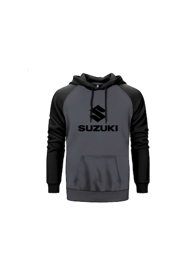 Suzuki Logo Text Black Gri Renk Reglan Kol Sweatshirt Gri