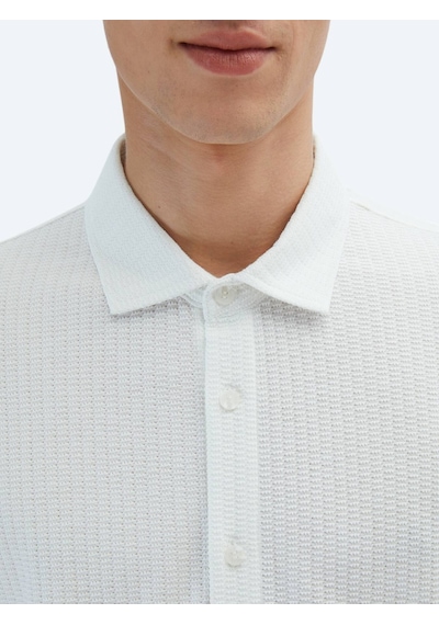 Kip Beyaz Desenli Regular Fit Casual %100 Pamuk Gömlek Beyaz