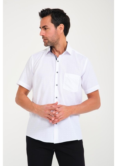 Klasik Kısa Kol Açık Zemin Kutu Desen Keten Cotton Hediye Kutulu Erkek Gömlek Fs-000745 - Beyaz Lacivert-1672 Klasik Kısa Kol Açık Zemin Kutu Desen Keten Cotton Hediye Kutulu Erkek Gömlek Fs-000745 - Beyaz Lacivert-1672