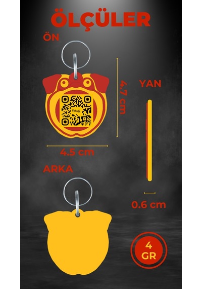 Petjoo 9.Konfüçyüs Sarı-Kırmızı Qr'lı Köpek Künyesi