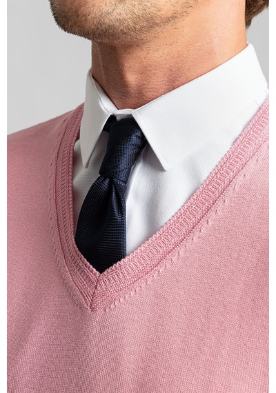 Tudors Slim Fit Dar Kesim V Yaka Pamuklu Erkek Kazak-22228 Pembe