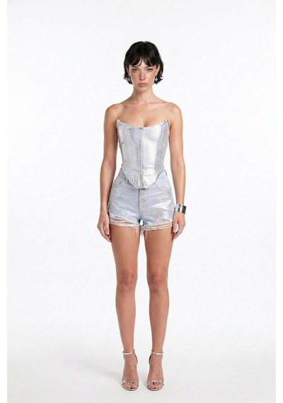Holly Lolly Parlak Kaplamalı Glossy Jean Büstiyer Mavi