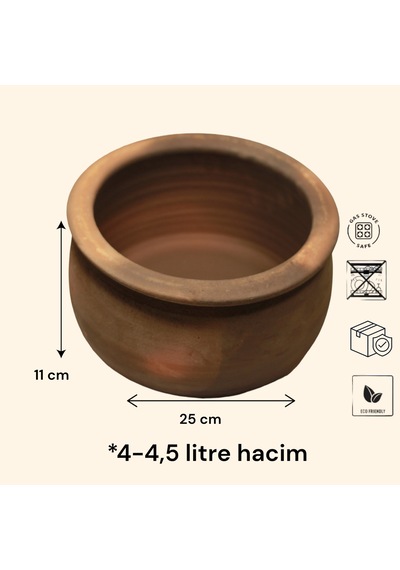 Orta Boy %100 Pişmiş Toprak Kapaklı Güveç Toprak