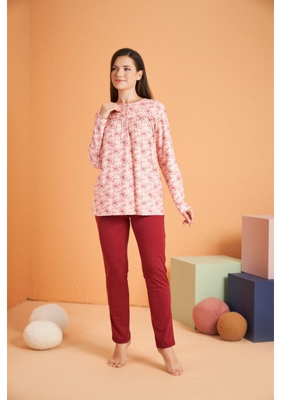 Gd Goldoremi Premium Kadın Rahat Kesim Yuvarlak Yaka Çiçek Desenli Düğmeli Uzun Kollu Pijama Takım PEMBE Gd Goldoremi Premium Kadın Rahat Kesim Yuvarlak Yaka Çiçek Desenli Düğmeli Uzun Kollu Pijama Takım PEMBE