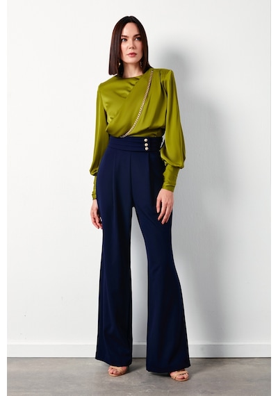 Sateen Bel Detaylı Pantolon - Lacivert-134350 Lacivert