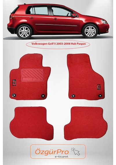 Rizline Volkswagen Golf 5 2003-2008 Halı Paspas Kırmızı