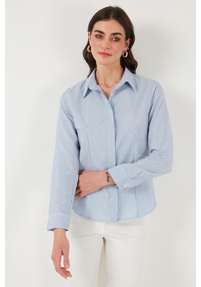 Lela Pamuklu Slim Fit Klasik Yaka Bayan Gömlek 6777423 Mavi