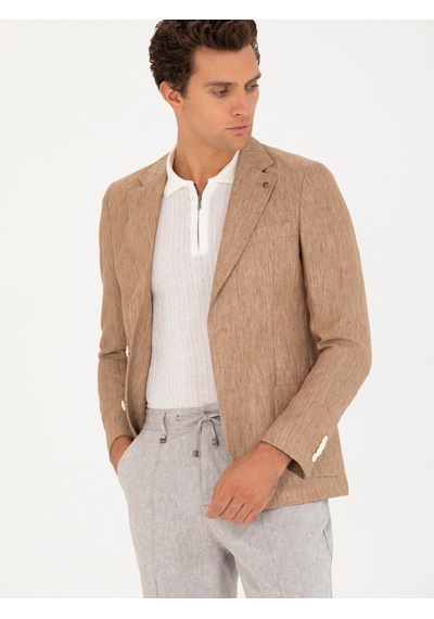 Cacharel Kahverengi Slim Fit %100 Keten Ceket