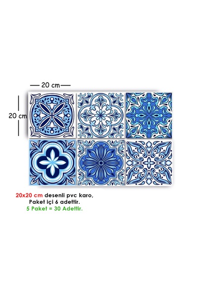 Kendinden Yapışkanlı Mavilim Desenli Pvc Karo 20x20 Cm 5 Li Paket