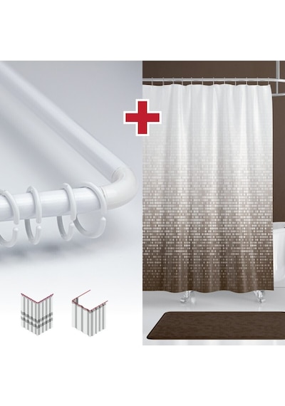 Nokta Desen Banyo Perdesi Askı 180x200cm Tek Kanat Kahverengi Duş Perdesi, L Boru Çok Renkli