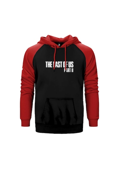 The Last Of Us 2 Text Kırmızı Renk Reglan Kol Kapşonlu Sweatshirt Kırmızı