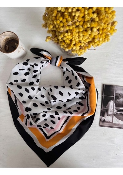 Trend Dokunuş Kadın 70-70 Saten Sarı-siyah Leopar Desenli Fular Bandana Sarı - Siyah
