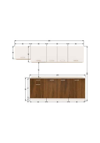 Tdesigno Oya Hazır Mutfak Dolabı 260 CM - Tezgah Dahil Değil-ceviz - Beyaz Beyaz - Ceviz