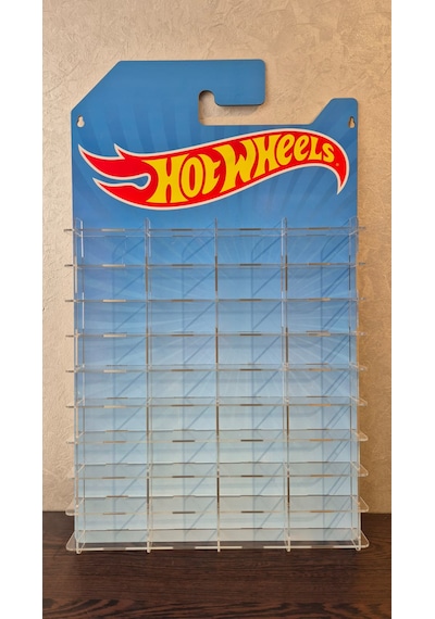 Hotwheels Temalı 40 Arabalık Duvar Rafı Kartonet Gorunumlu 1/64 Diecast Araba Dekoratif Düzenleyici Stand Çok Renkli