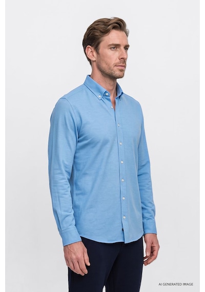 AC&Co / Altınyıldız Classics Tailored Slim Fit Dar Kesim Düğmeli Yaka Oxford Erkek Gömlek Mavi