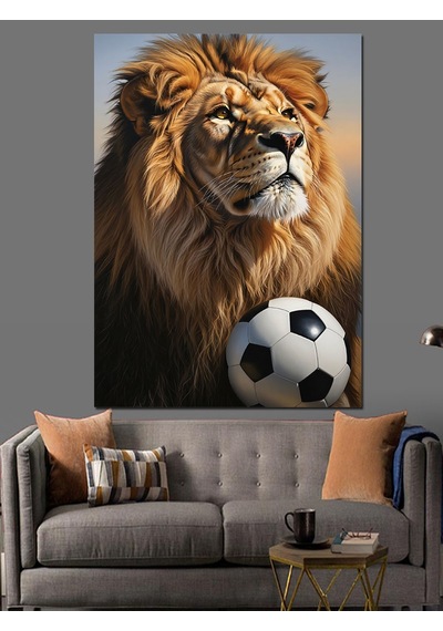 Ahşap Tablo Futbol Topu Ve Aslan