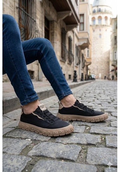 Guja 26y518 Rahat Desenli Kauçuk Taban Lastik Bağcıklı Erkek Sneaker Ayakkabı Siyah