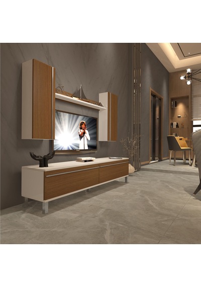 Decoraktiv Eko 5d Mdf Std Krom Ayaklı Tv Ünitesi Tv Sehpası Beyaz - Ceviz