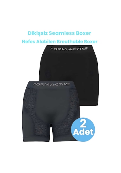 Uniquetrenders Erkek Dikişsiz/seamless Nefes Alabilen Boxer 2'li Set Siyah - Füme