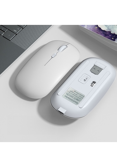 Samsung Uyumlu Tablet Şarj Edilebilir Sessiz Mouse Bluetooth + 2.4hz Wif
