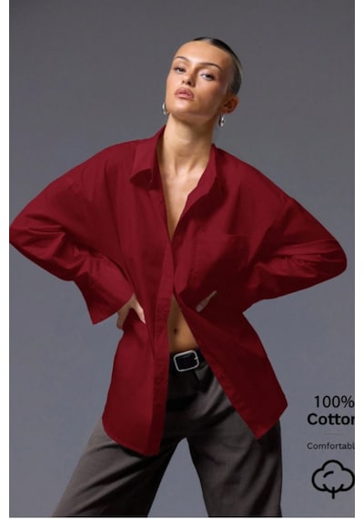 Tarz Cool Kadın Oversize Gömlek Uzun Kollu Basic Salaş Kesim Poplin Trend Şık Günlük Gömlek Bordo Tarz Cool Kadın Oversize Gömlek Uzun Kollu Basic Salaş Kesim Poplin Trend Şık Günlük Gömlek Bordo