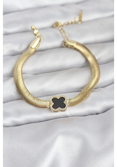 Mey İthalat 316l Çelik Gold Renk Siyah Yonca Model Zirkon Taşlı Yılan Zincirli Kadın Bileklik - Özel Seri Meyeb69403aef13a666ea8f03a3b1 Altın
