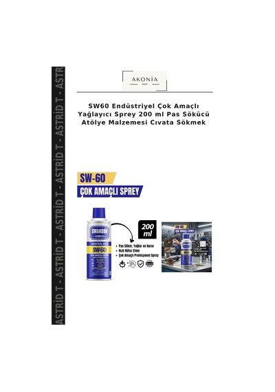 Sw60 Endüstriyel Çok Amaçlı Yağlayıcı Sprey 200 Ml Pas Sökücü Atölye Malzemesi Cıvata Sökmek