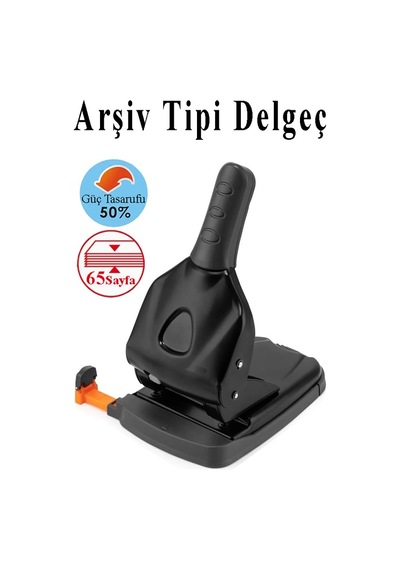 Büyük Delgeç 65 Yaprak Kapasiteli 1 Adet Arşiv Tipi Kollu Delgeç Metal Perfaratör Profesyonel Kağıt Delici Delgec Siyah