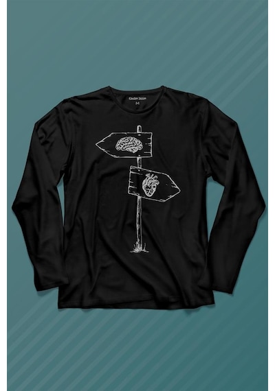 Asılan Kalp ve Beyin Aşk Akıl Mantık Ters Yön Uzun Kollu Tişört Baskılı Çocuk T-shirt 001