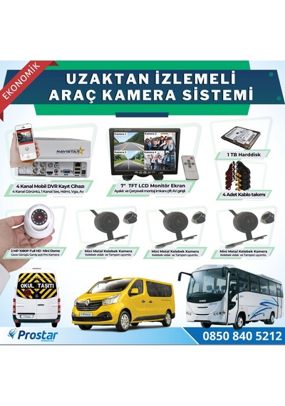 Ekonomik 4 Kameralı Kayıtlı 1 TB HDD 7 inç Ekranlı Uzaktan İzlem